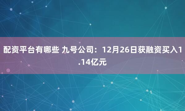 配资平台有哪些 九号公司：12月26日获融资买入1.14亿元